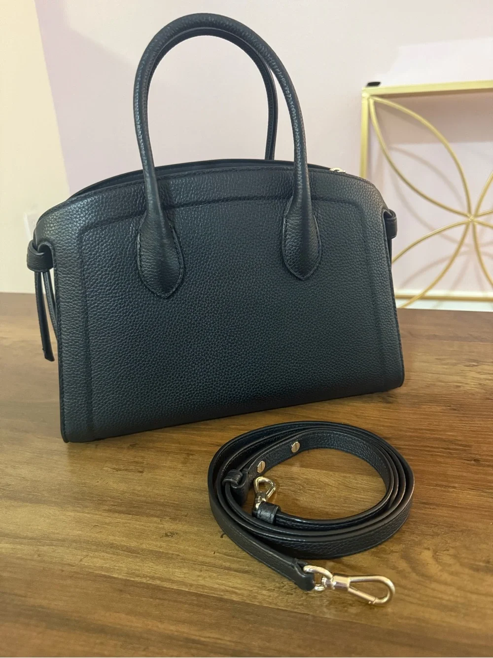 Kate Spade Medium Knot Black Pebbled Leather Top-Handle Satchel with Strap - Picture 2 of 6